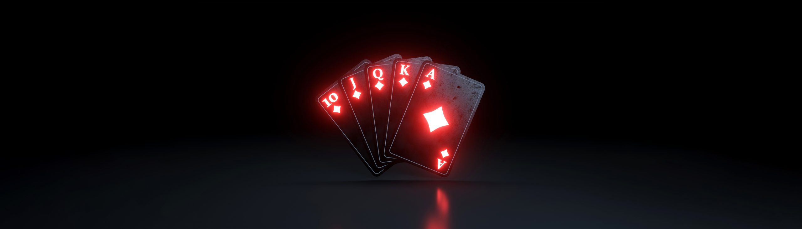 Royal Flush in Diamonds Poker Playing Cards With Neon Lights Iso